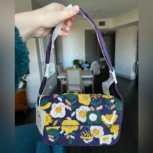 NWT Sol and Mer Floral Purple Beaded Women's Bag